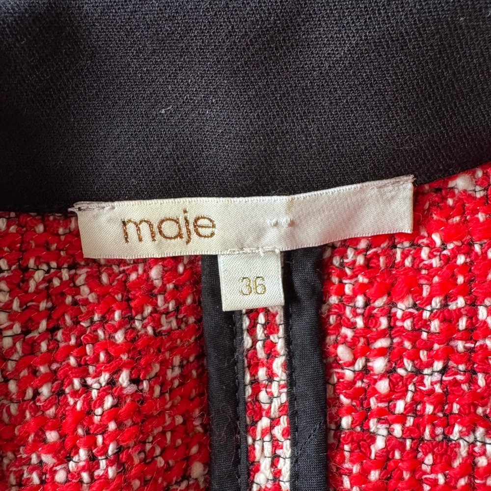 Maje Renati Tweed Red/Black Mini Dress Size 36 Small - Picture 5 of 9